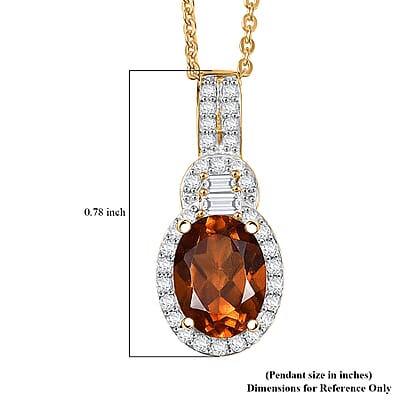 D'Joy AAA Ceylon Honey Garnet, Moissanite Pendant Necklace in 18K Vermeil YG Over Sterling Silver 1.80 ctw (20 Inches)