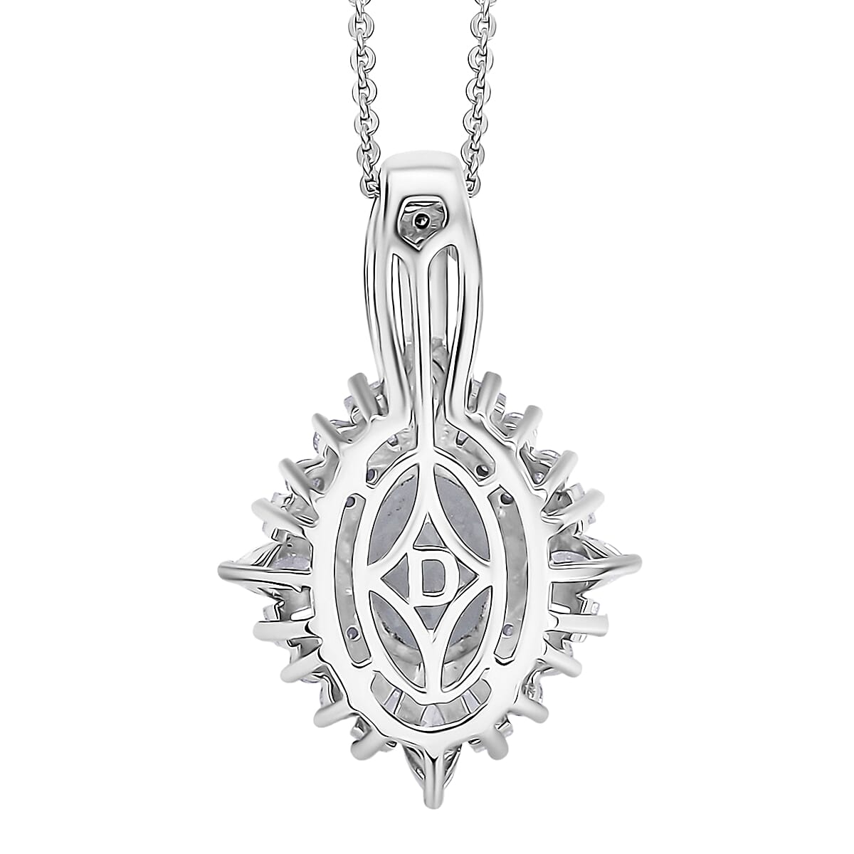 D'Joy Premium Santa Maria Aquamarine and Moissanite 2.00 ctw Radiant Bloom Floral Pendant Necklace in Rhodium Over Sterling Silver 20 Inches