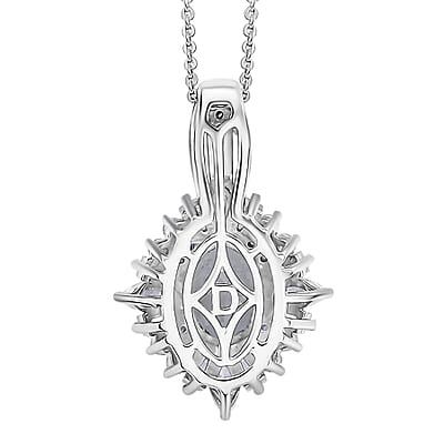 D'Joy Premium Santa Maria Aquamarine and Moissanite 2.00 ctw Radiant Bloom Floral Pendant Necklace in Rhodium Over Sterling Silver 20 Inches
