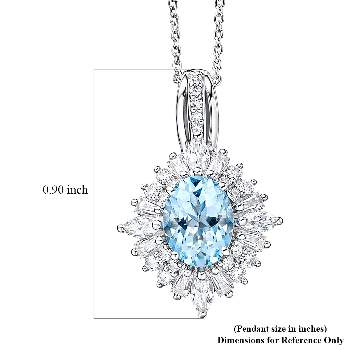 D'Joy Premium Santa Maria Aquamarine and Moissanite 2.00 ctw Radiant Bloom Floral Pendant Necklace in Rhodium Over Sterling Silver 20 Inches