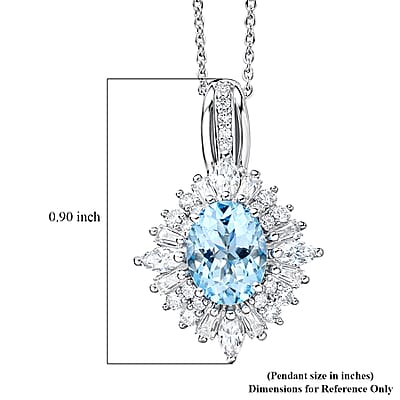 D'Joy Premium Santa Maria Aquamarine and Moissanite 2.00 ctw Radiant Bloom Floral Pendant Necklace in Rhodium Over Sterling Silver 20 Inches