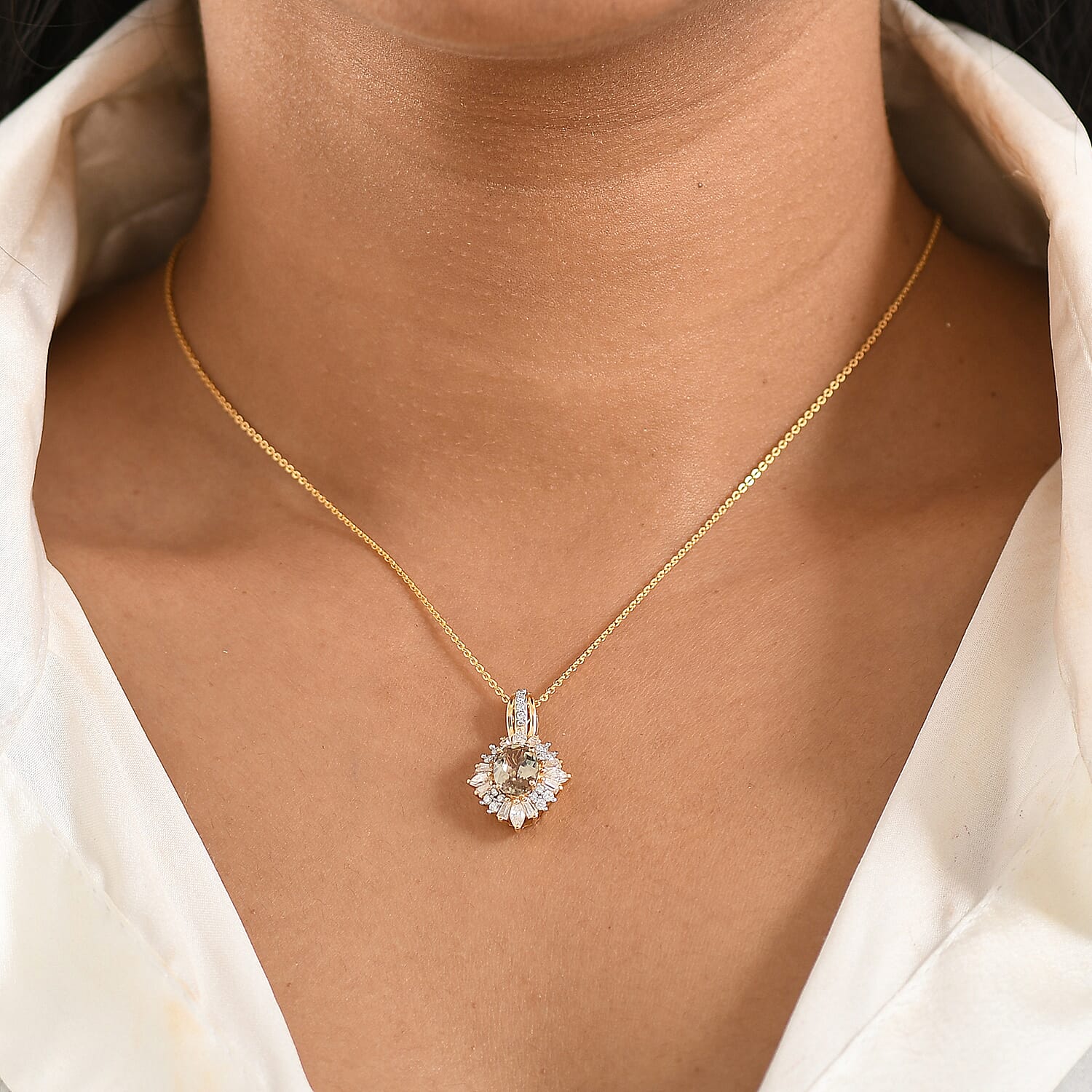 D'Joy AAA Turkizite and Moissanite 2.25 ctw Radiant Bloom Floral Pendant Necklace in 18K Vermeil Yellow Gold Over Sterling Silver 20 Inches