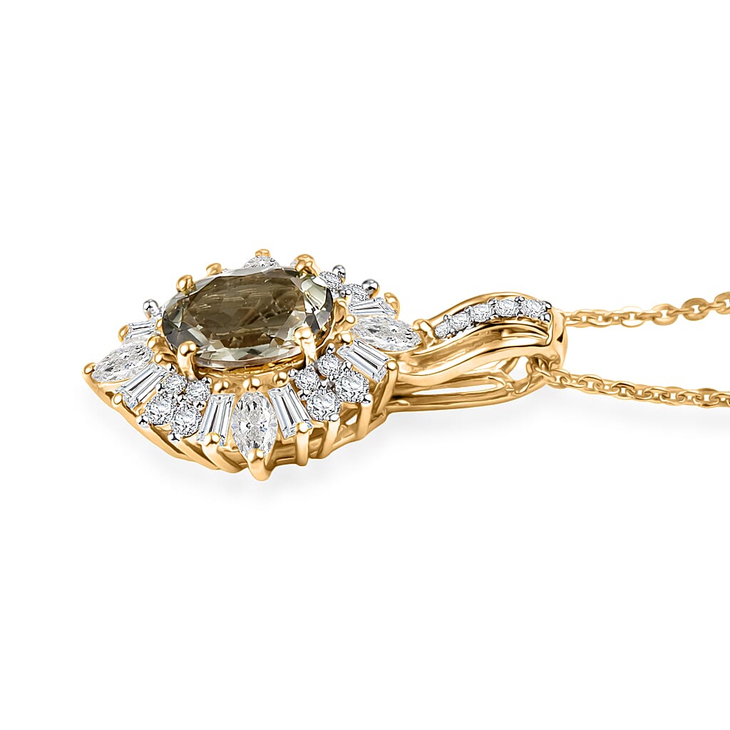 D'Joy AAA Turkizite and Moissanite 2.25 ctw Radiant Bloom Floral Pendant Necklace in 18K Vermeil Yellow Gold Over Sterling Silver 20 Inches
