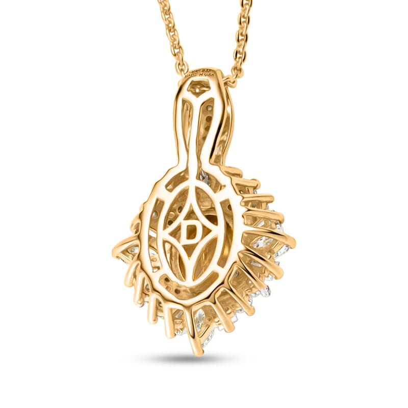 D'Joy AAA Turkizite and Moissanite 2.25 ctw Radiant Bloom Floral Pendant Necklace in 18K Vermeil Yellow Gold Over Sterling Silver 20 Inches