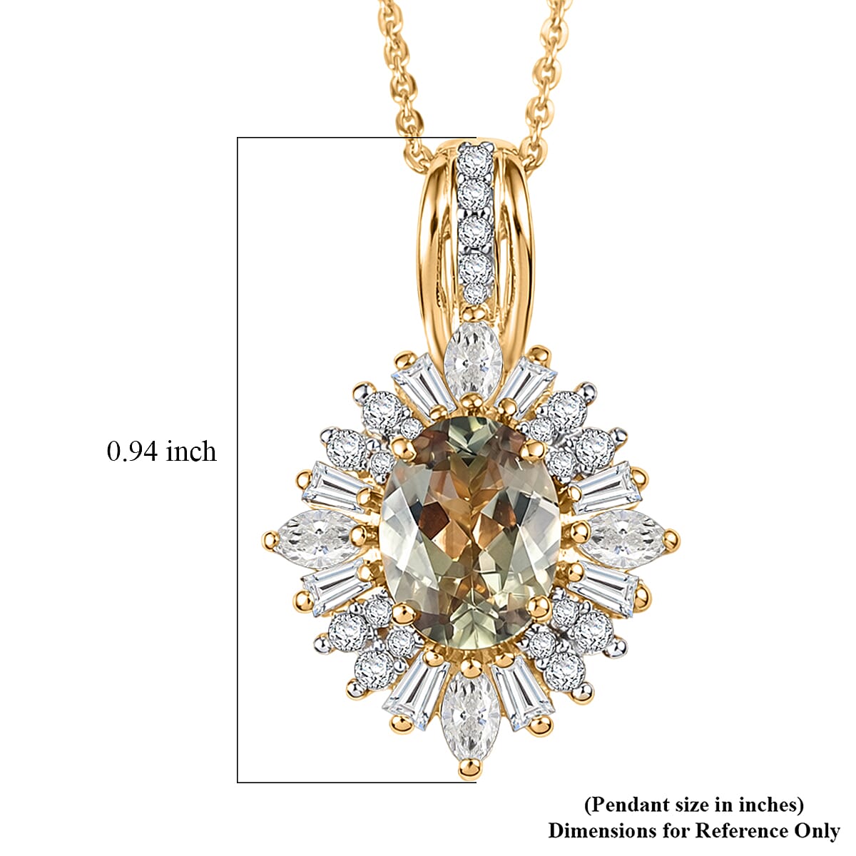 D'Joy AAA Turkizite and Moissanite 2.25 ctw Radiant Bloom Floral Pendant Necklace in 18K Vermeil Yellow Gold Over Sterling Silver 20 Inches