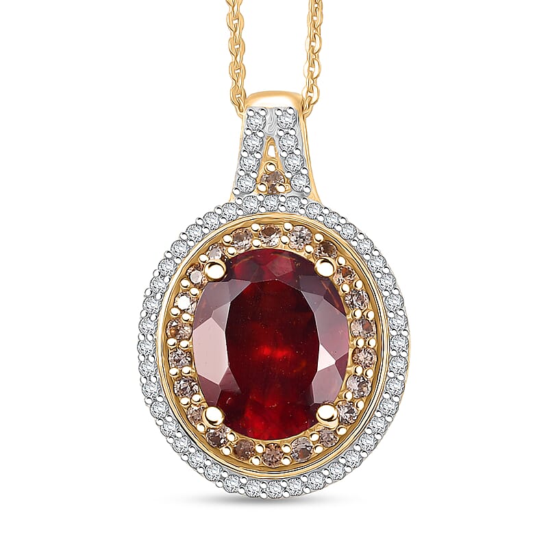 D'Joy AAA Ceylon Honey Garnet, Champagne and White Zircon Pendant Necklace in 18K Vermeil YG Over Sterling Silver 5.00 ctw (20 Inches)