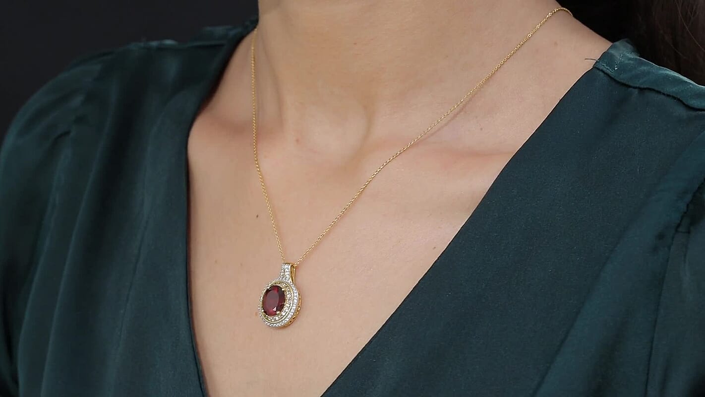 D'Joy AAA Ceylon Honey Garnet, Champagne and White Zircon Pendant Necklace in 18K Vermeil YG Over Sterling Silver 5.00 ctw (20 Inches)