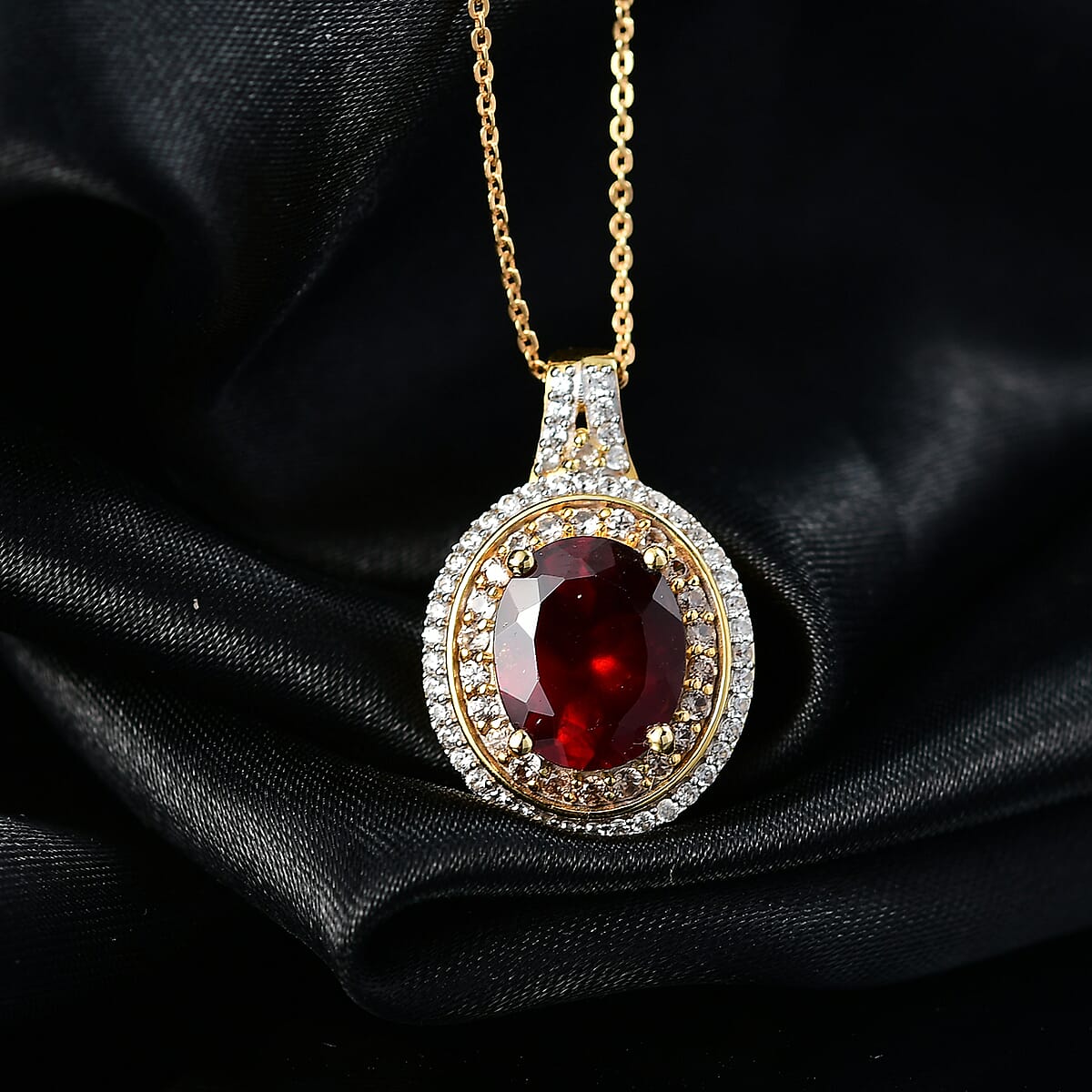 D'Joy AAA Ceylon Honey Garnet, Champagne and White Zircon Pendant Necklace in 18K Vermeil YG Over Sterling Silver 5.00 ctw (20 Inches) image number 1