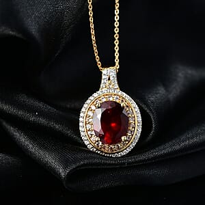 D'Joy AAA Ceylon Honey Garnet, Champagne and White Zircon Pendant Necklace in 18K Vermeil YG Over Sterling Silver 5.00 ctw (20 Inches)