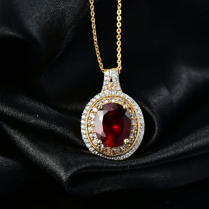 D'Joy AAA Ceylon Honey Garnet, Champagne and White Zircon Pendant Necklace in 18K Vermeil YG Over Sterling Silver 5.00 ctw (20 Inches)