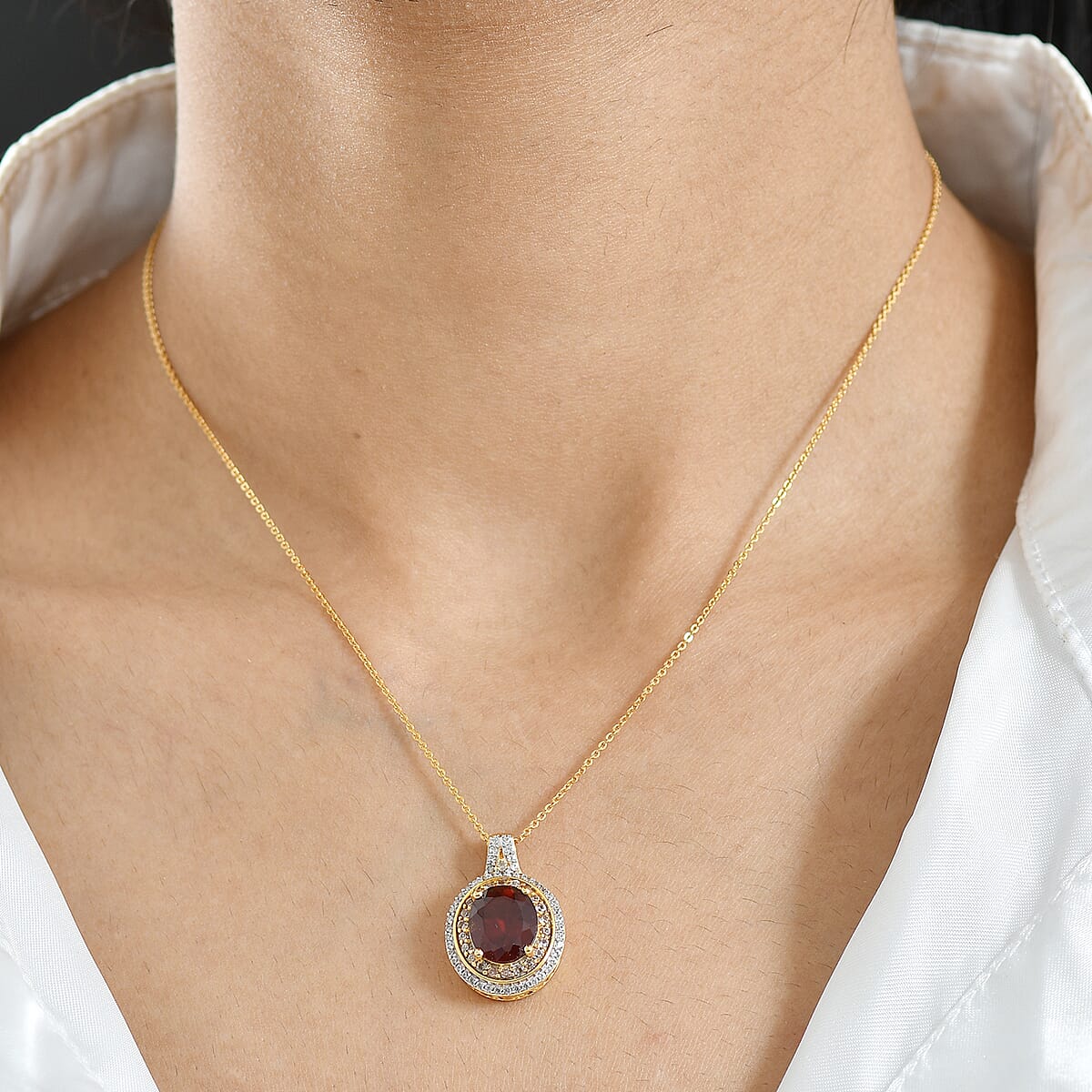 D'Joy AAA Ceylon Honey Garnet, Champagne and White Zircon Pendant Necklace in 18K Vermeil YG Over Sterling Silver 5.00 ctw (20 Inches) image number 2