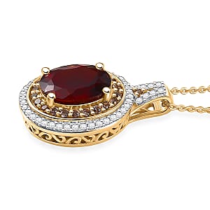 D'Joy AAA Ceylon Honey Garnet, Champagne and White Zircon Pendant Necklace in 18K Vermeil YG Over Sterling Silver 5.00 ctw (20 Inches)