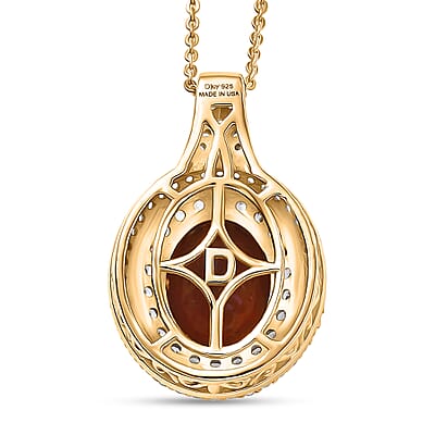 D'Joy AAA Ceylon Honey Garnet, Champagne and White Zircon Pendant Necklace in 18K Vermeil YG Over Sterling Silver 5.00 ctw (20 Inches)