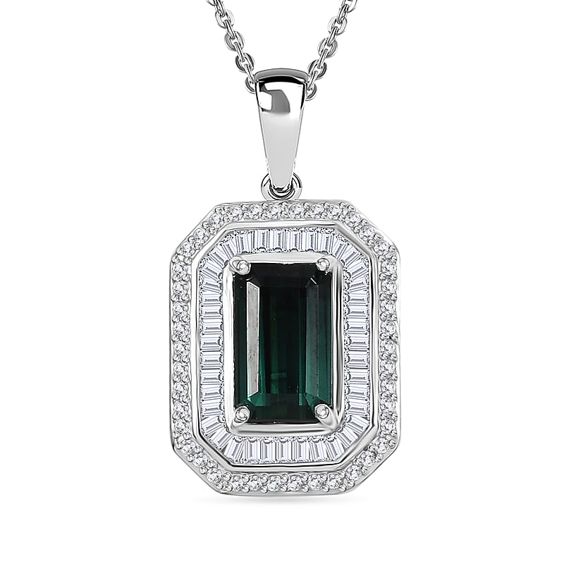 Luxoro AAA Pirineu Lagoon Tourmaline, Diamond Pendant Necklace in 14K White Gold 2.50 ctw (20 Inches)