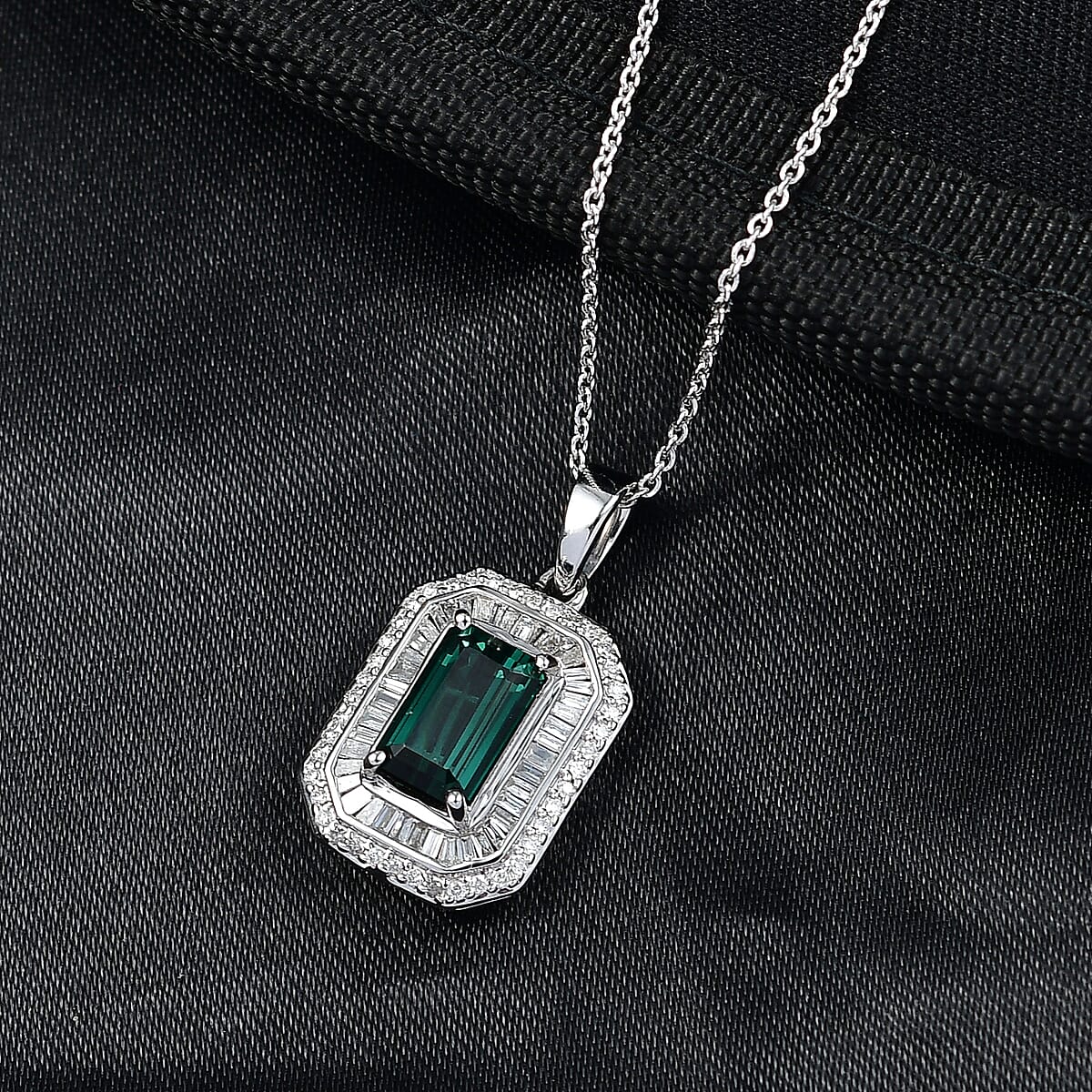 Luxoro AAA Pirineu Lagoon Tourmaline and Diamond I2 2.50 ctw Pendant Necklace in 14K White Gold 20 Inches 4.30 Grams image number 1