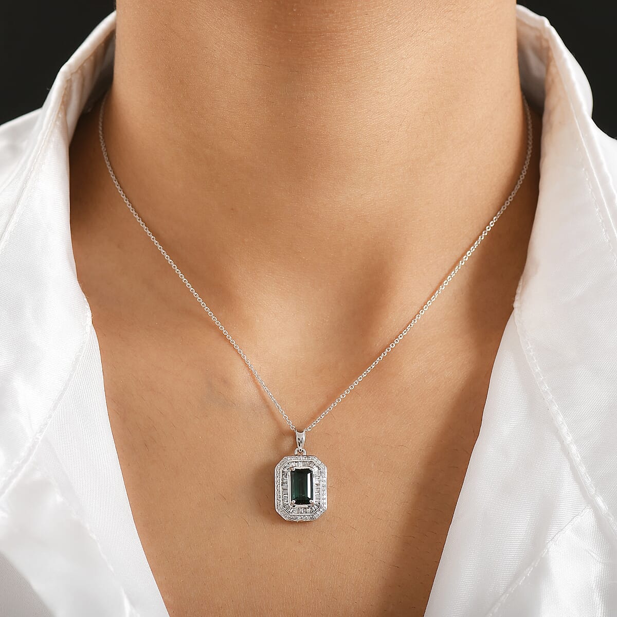 Luxoro AAA Pirineu Lagoon Tourmaline and Diamond I2 2.50 ctw Pendant Necklace in 14K White Gold 20 Inches 4.30 Grams image number 2