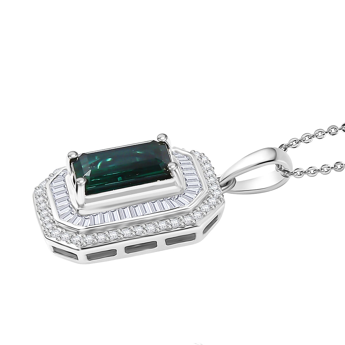 Luxoro AAA Pirineu Lagoon Tourmaline and Diamond I2 2.50 ctw Pendant Necklace in 14K White Gold 20 Inches 4.30 Grams image number 3