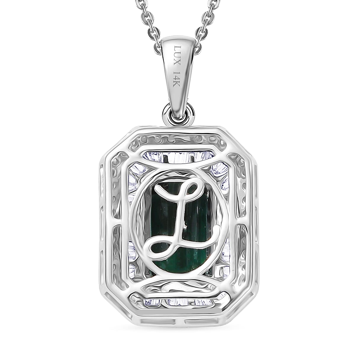Luxoro AAA Pirineu Lagoon Tourmaline and Diamond I2 2.50 ctw Pendant Necklace in 14K White Gold 20 Inches 4.30 Grams image number 4