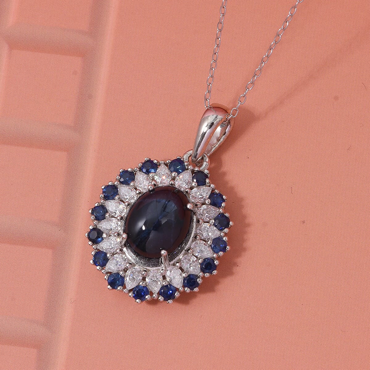 D'Joy Premium Blue Star Sapphire (DF) and Multi Gemstone 6.20 ctw Celestial Bloom Pendant Necklace in Rhodium Over Sterling Silver 20 Inches image number 1