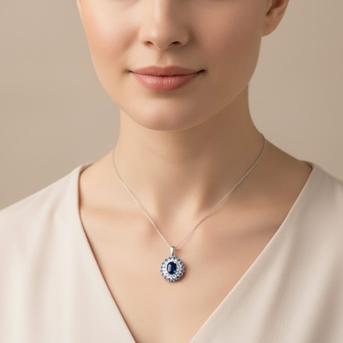 D'Joy Premium Blue Star Sapphire (DF) and Multi Gemstone 6.20 ctw Celestial Bloom Pendant Necklace in Rhodium Over Sterling Silver 20 Inches image number 2