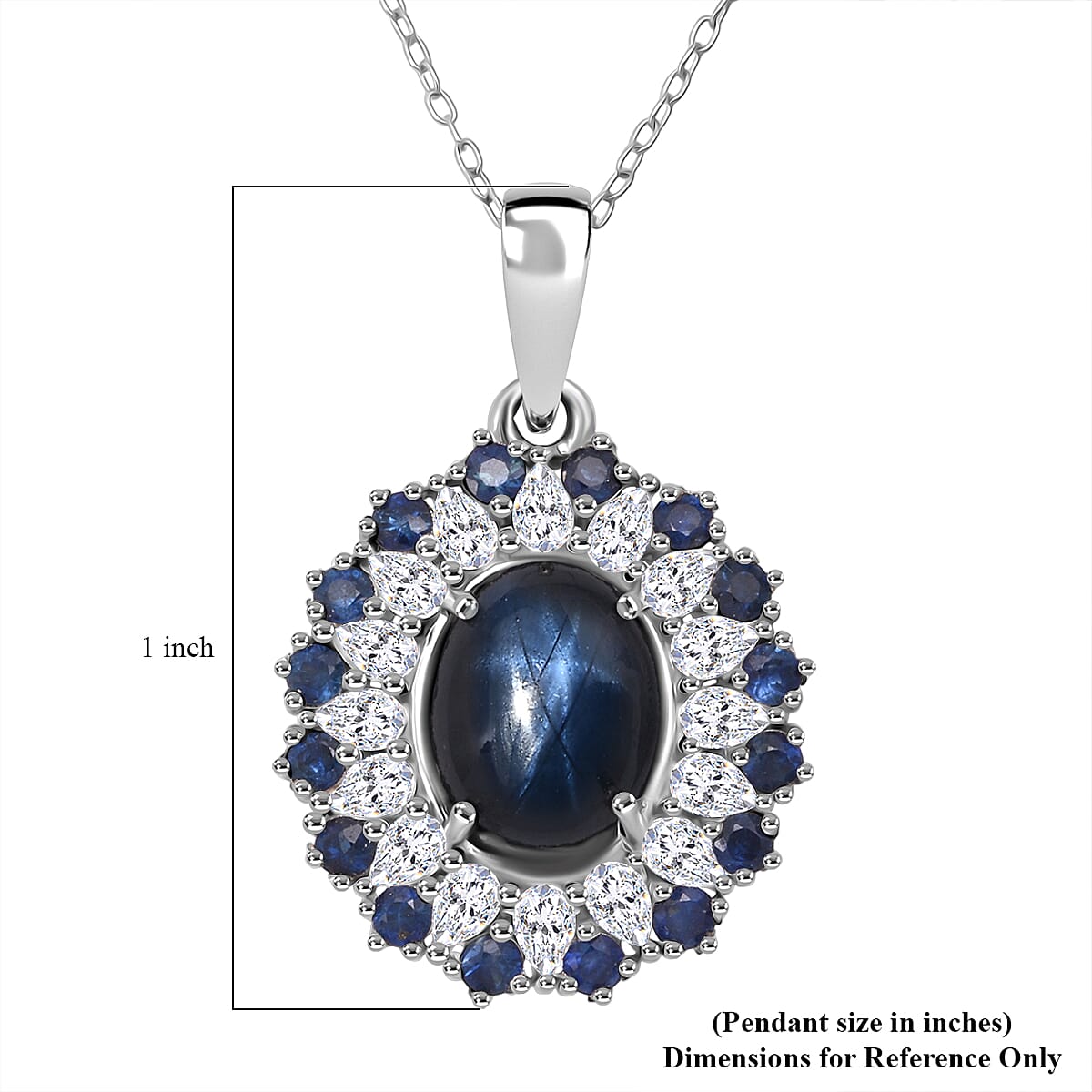 D'Joy Premium Blue Star Sapphire (DF) and Multi Gemstone 6.20 ctw Royal Double Halo Pendant Necklace in Rhodium Over Sterling Silver 20 Inches