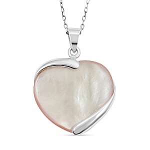 Pink Mother of Pearl Pendant Necklace 18 Inches in Rhodium Over Sterling Silver