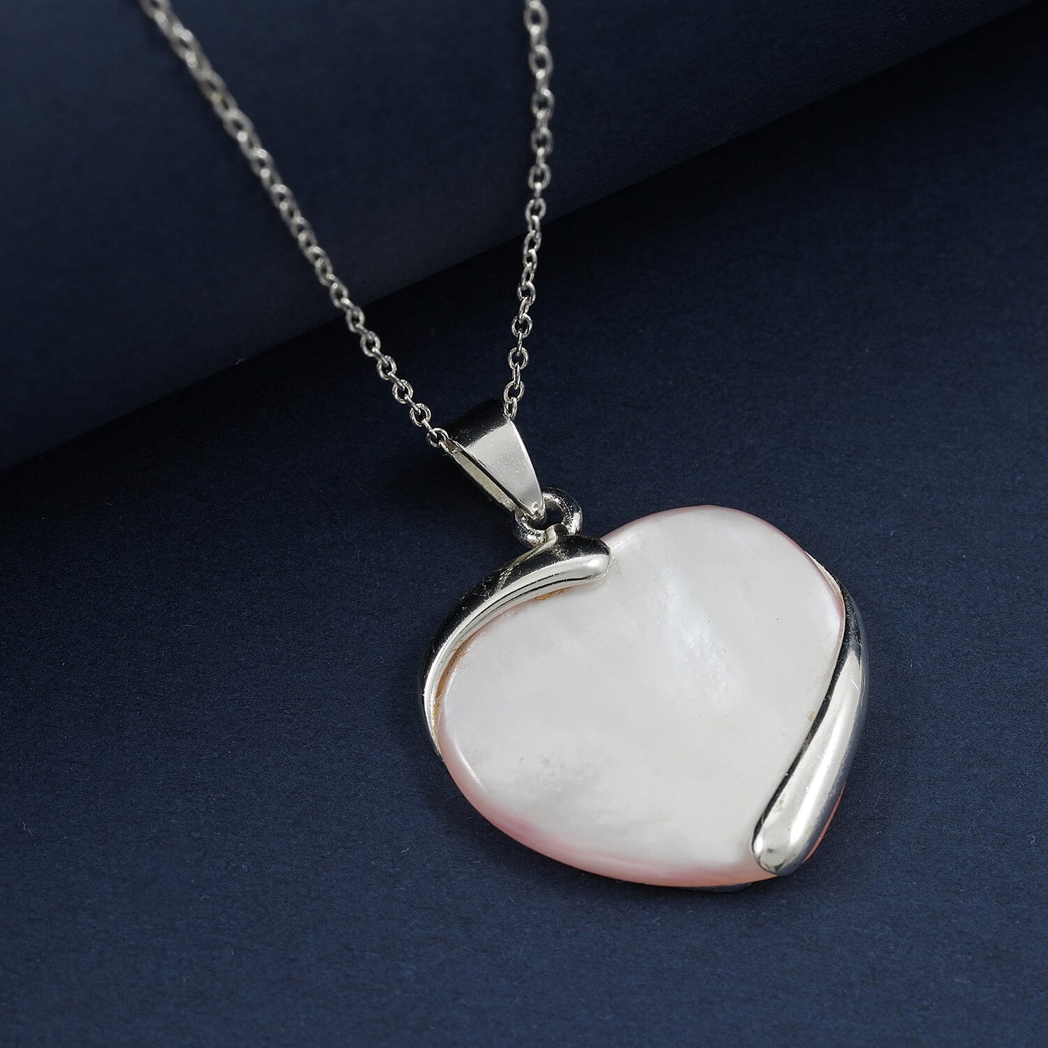 Pink Mother of Pearl Pendant Necklace 18 Inches in Rhodium Over Sterling Silver