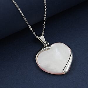 Pink Mother of Pearl Pendant Necklace 18 Inches in Rhodium Over Sterling Silver