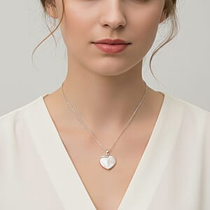 Pink Mother of Pearl Pendant Necklace 18 Inches in Rhodium Over Sterling Silver