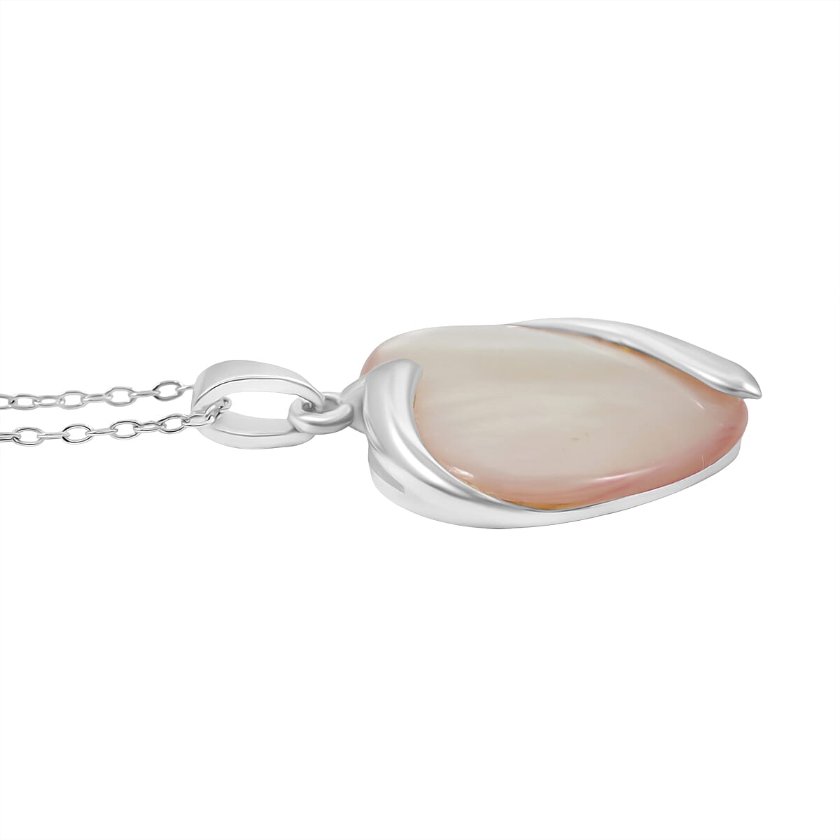 Pink Mother of Pearl Pendant Necklace 18 Inches in Rhodium Over Sterling Silver