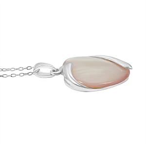 Pink Mother of Pearl Pendant Necklace 18 Inches in Rhodium Over Sterling Silver