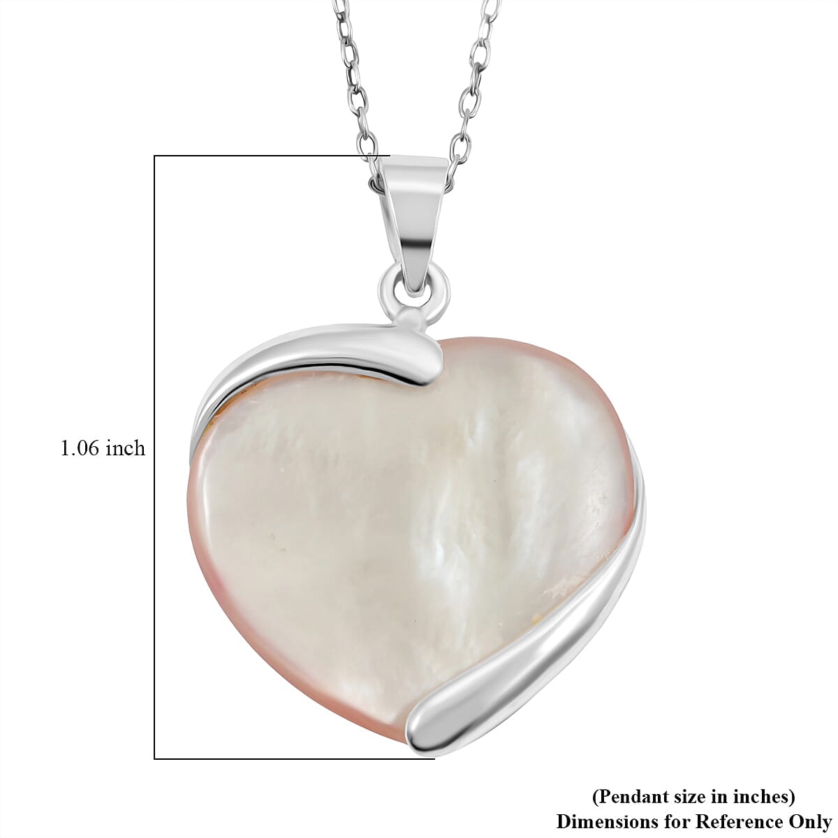 Pink Mother of Pearl Pendant Necklace 18 Inches in Rhodium Over Sterling Silver