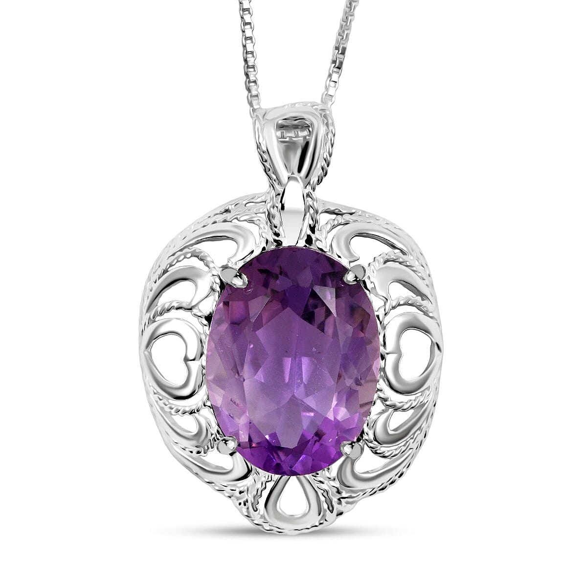 African Amethyst 8.50 ctw Pendant Necklace 18 Inches in Rhodium Over Sterling Silver