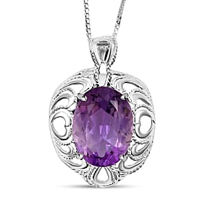African Amethyst 8.50 ctw Pendant Necklace 18 Inches in Rhodium Over Sterling Silver