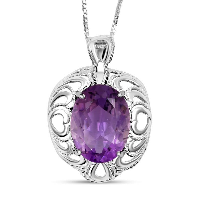 African Amethyst 8.50 ctw Pendant Necklace 18 Inches in Rhodium Over Sterling Silver