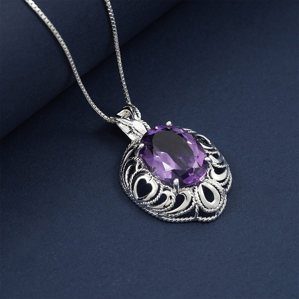 African Amethyst 8.50 ctw Pendant Necklace 18 Inches in Rhodium Over Sterling Silver image number 1