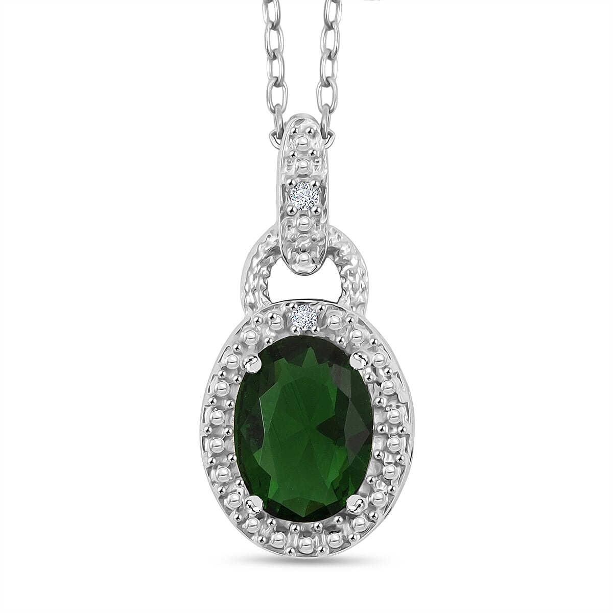 Kagem Zambian Emerald and Diamond 1.50 ctw Pendant Necklace 18 Inches in Rhodium Over Sterling Silver