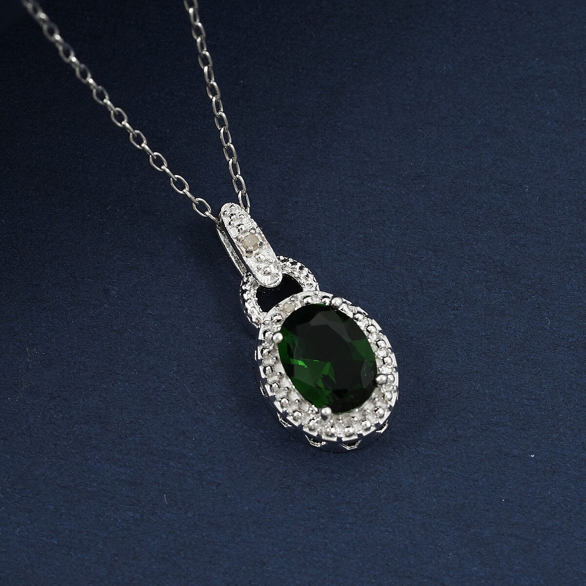 Emerald and Diamond 1.52 ctw Pendant Necklace 18 Inches in Rhodium Over Sterling Silver image number 1