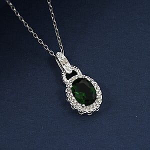 Emerald and Diamond 1.52 ctw Pendant Necklace 18 Inches in Rhodium Over Sterling Silver