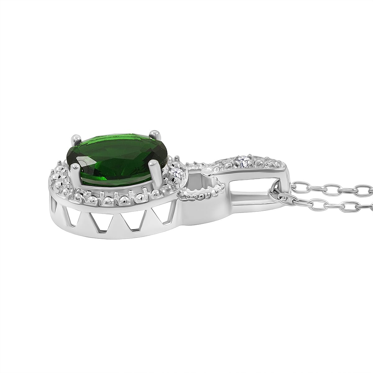 Kagem Zambian Emerald and Diamond 1.50 ctw Pendant Necklace 18 Inches in Rhodium Over Sterling Silver