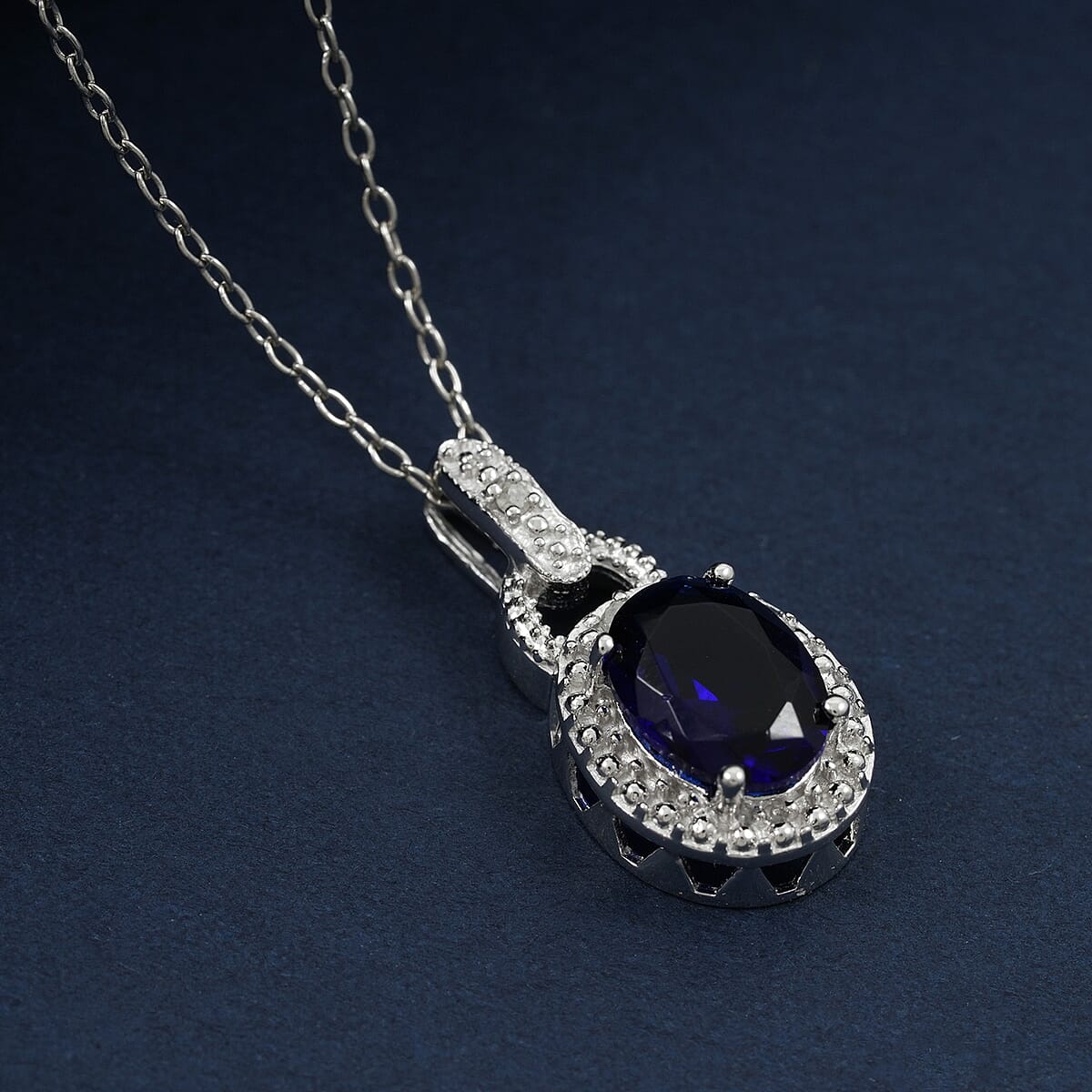 Blue Sapphire, Diamond 1.52 ctw Pendant Necklace 18 Inches in Rhodium Over Sterling Silver image number 1