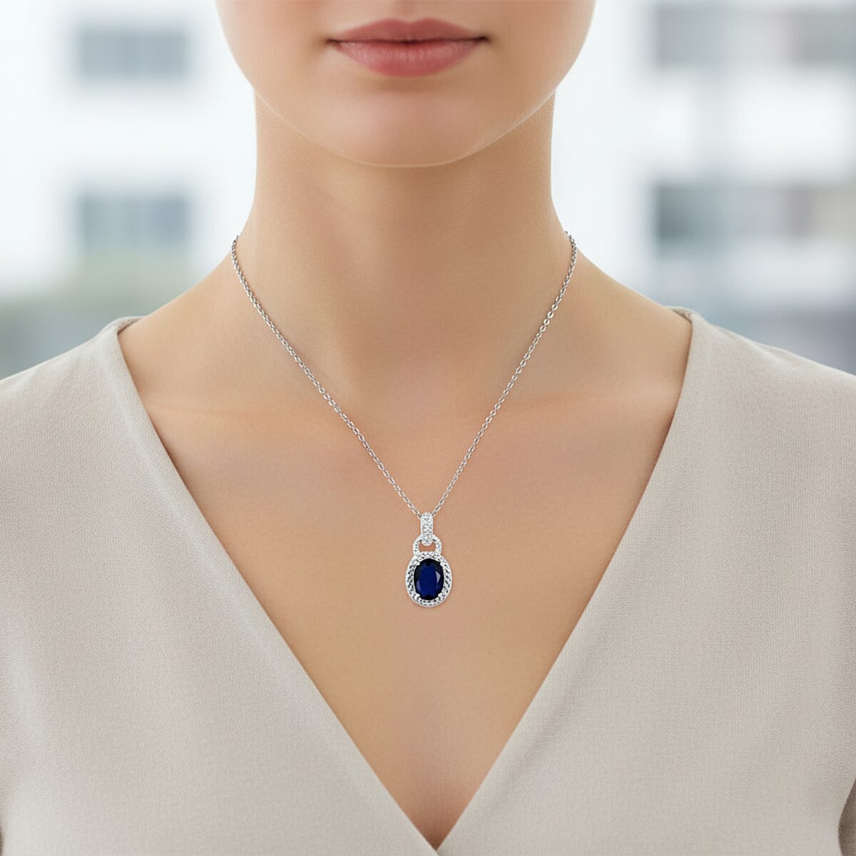 Blue Sapphire, Diamond 1.52 ctw Pendant Necklace 18 Inches in Rhodium Over Sterling Silver image number 2