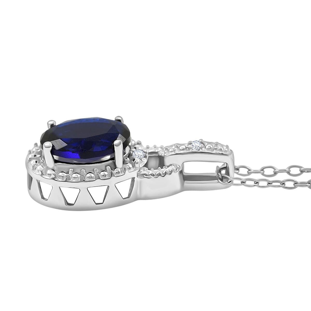 Blue Sapphire, Diamond 1.52 ctw Pendant Necklace 18 Inches in Rhodium Over Sterling Silver image number 3
