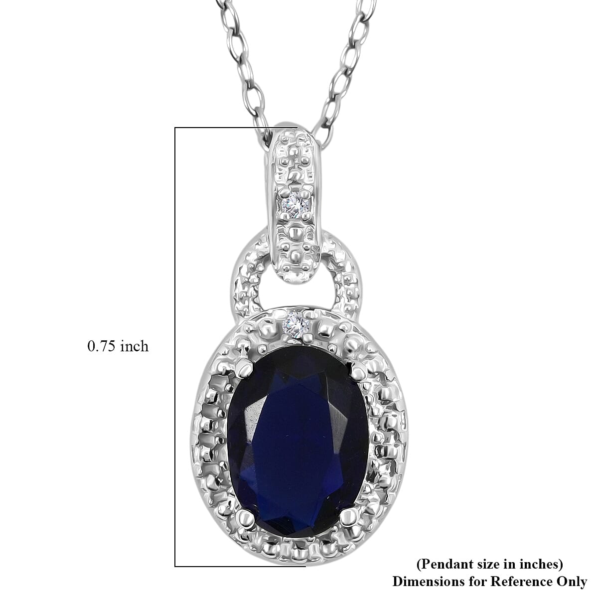 Blue Sapphire, Diamond 1.52 ctw Pendant Necklace 18 Inches in Rhodium Over Sterling Silver image number 4