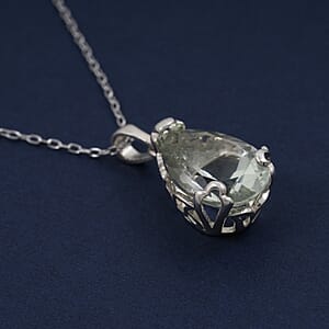 Montezuma Prasiolite 5.50 ctw Pendant Necklace in Rhodium Over Sterling Silver (18 Inches)