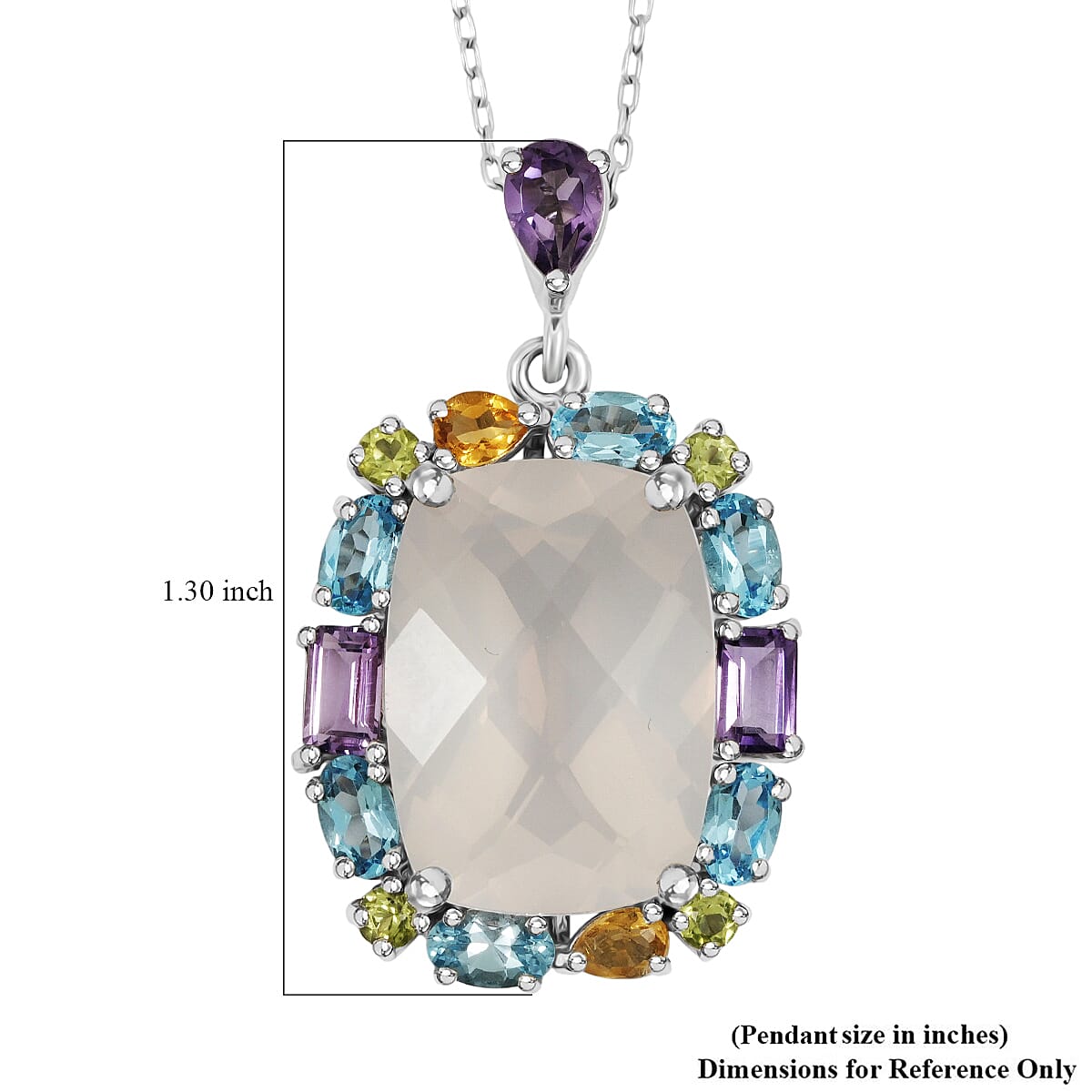 Pink Quartz with Multi Color Quartz 15.50 ctw Pendant Necklace 18 Inches in Rhodium Over Sterling Silver