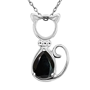 Black Onyx 1.75 ctw Pendant Necklace 18 Inches in Rhodium Over Sterling Silver