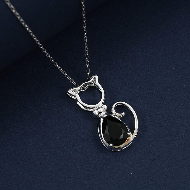 Black Onyx 1.75 ctw Pendant Necklace 18 Inches in Rhodium Over Sterling Silver