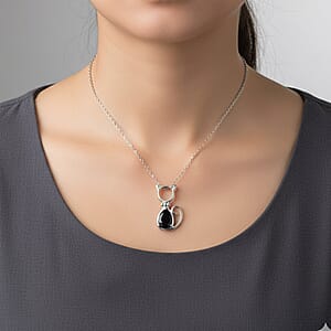 Black Onyx 1.75 ctw Pendant Necklace 18 Inches in Rhodium Over Sterling Silver