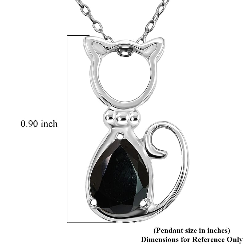 Black Onyx 1.75 ctw Pendant Necklace 18 Inches in Rhodium Over Sterling Silver